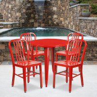 Flash Furniture CH-51090TH-4-18VRT-RED-GG 30" Round Metal Table Set with Back Chairs in Red